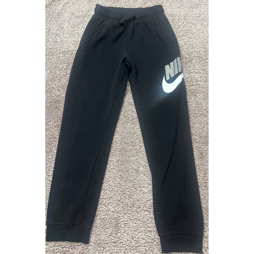 Nike Kids Youth L Black Fleece Jogger Sweatpants Big Logo Swoosh